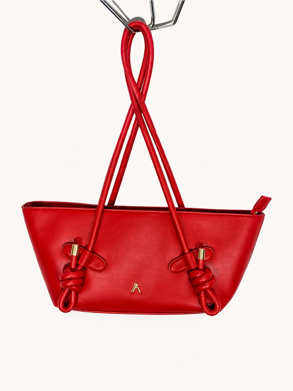 Women's Red Shoulder Tote with Knotted Strap